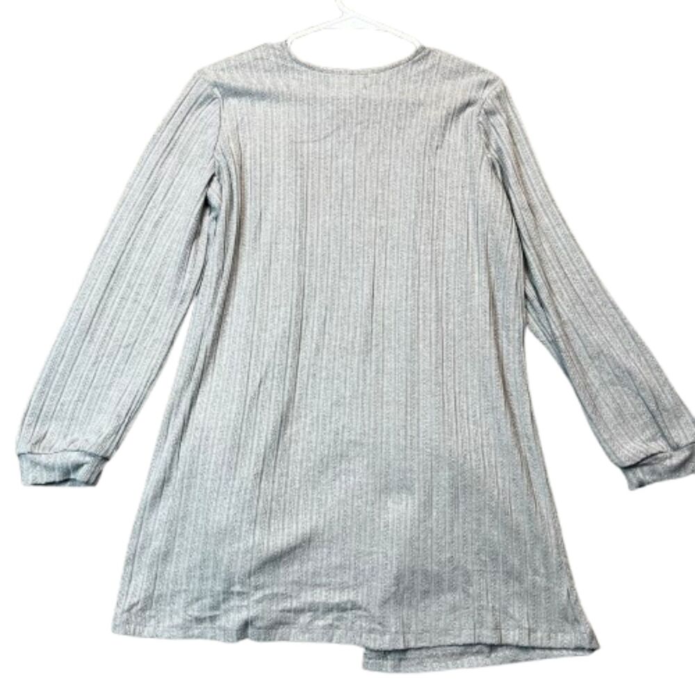Blu Pepper NWT Open-Front Gray Ribbed Cardigan with Lace-Trim Pockets Size L - Picture 2 of 5